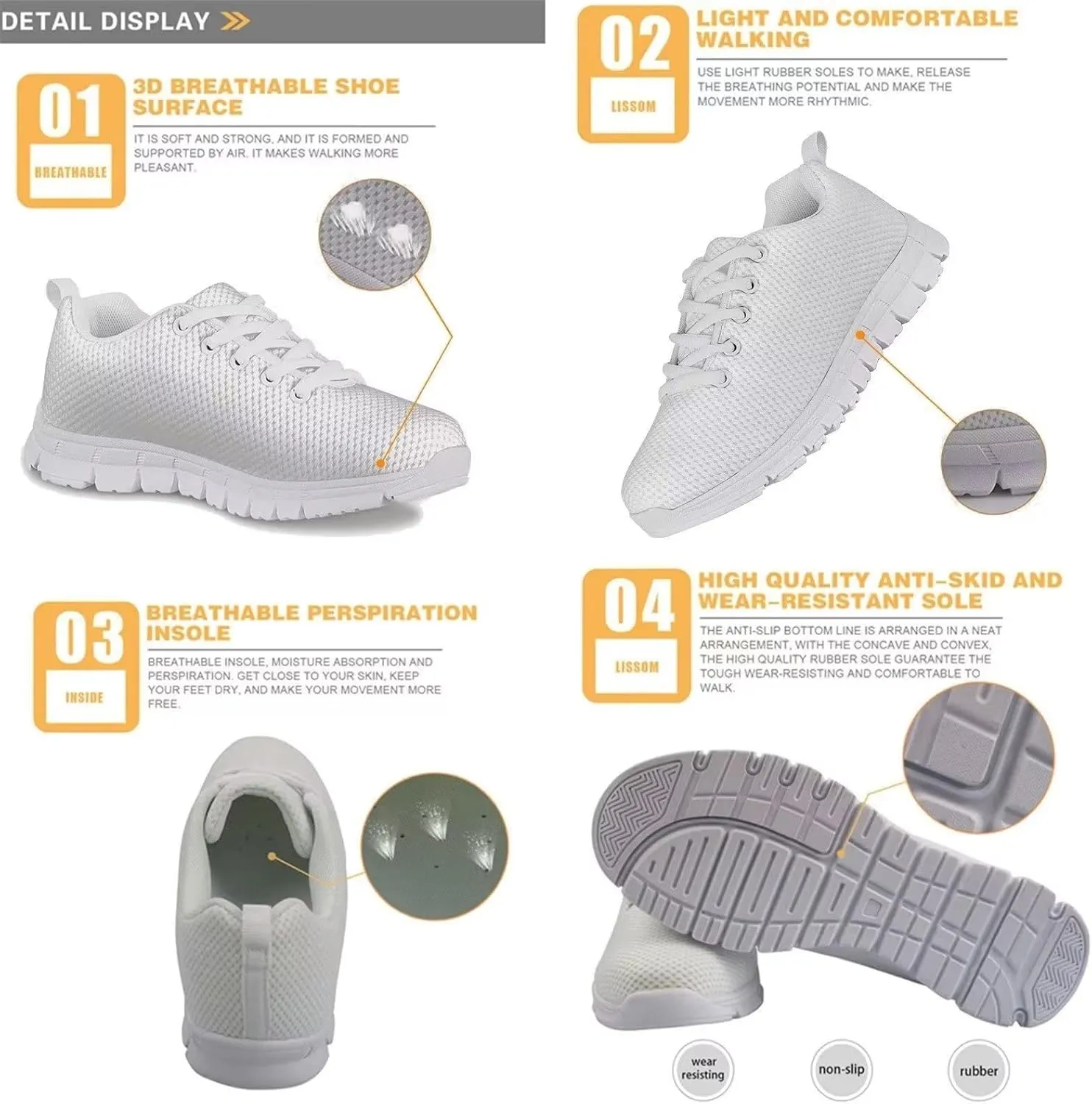 Sneakers Lace-up Lightweight Sport Shoes Casual Running Hiking Shoes for Boys Girls