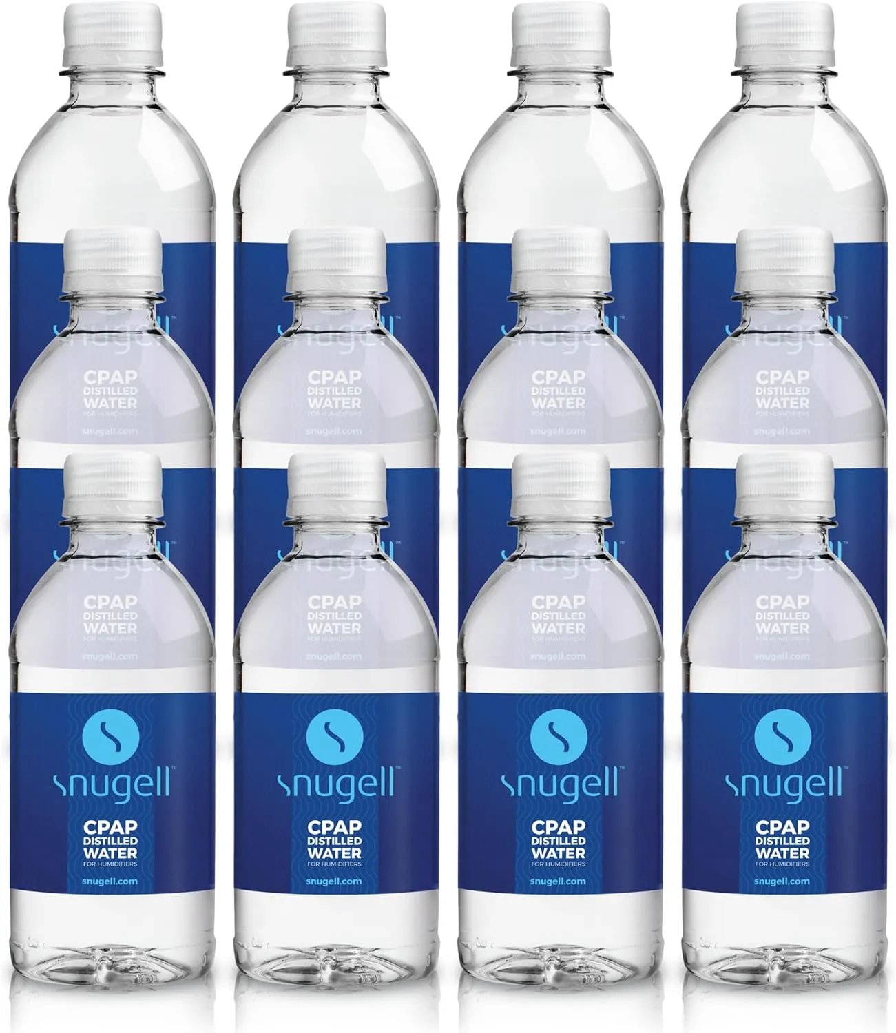 Snugell Distilled Water for CPAP Machines, Travel Size Bottles (12-Pack, 12 oz Each) – Up to 15 Days Supply – Clean, Multi-Use, Travel-Friendly, Made in USA