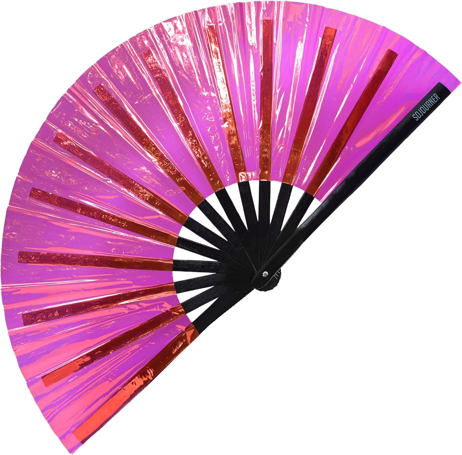SoJourner Bags Rave Fan - Large Folding Fan - Clack Fan Hand Fan for Raves, Halloween, Burlesque, Rainbow Outfits for Women & Festival Accessories