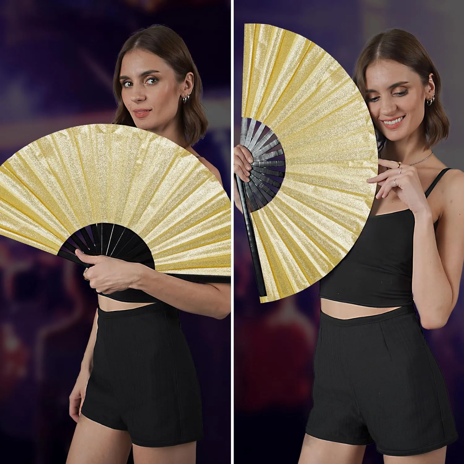 SoJourner Bags Rave Fan - Large Folding Fan - Clack Fan Hand Fan for Raves, Halloween, Burlesque, Rainbow Outfits for Women & Festival Accessories