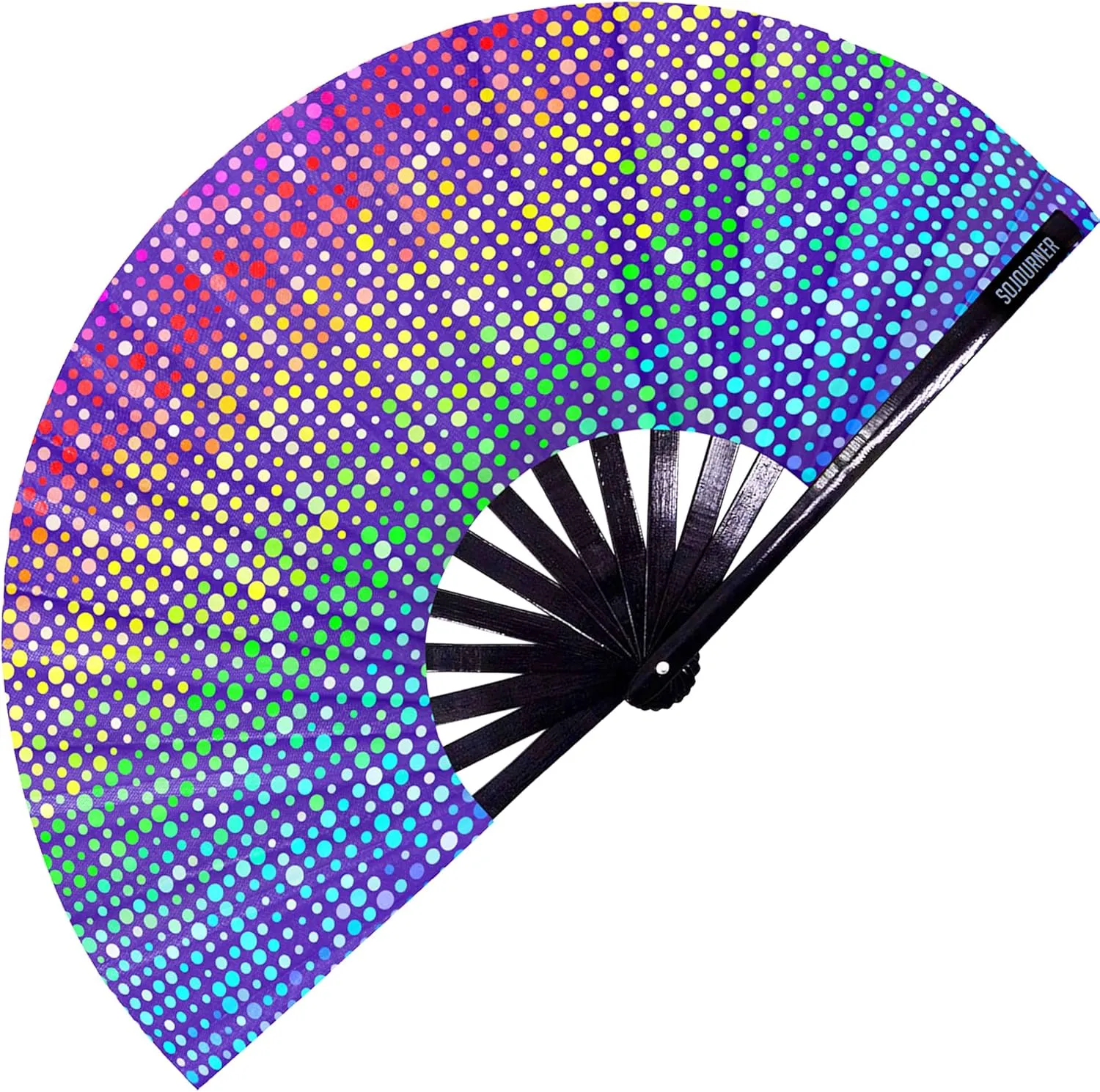 SoJourner Bags Rave Fan - Large Folding Fan - Clack Fan Hand Fan for Raves, Halloween, Burlesque, Rainbow Outfits for Women & Festival Accessories