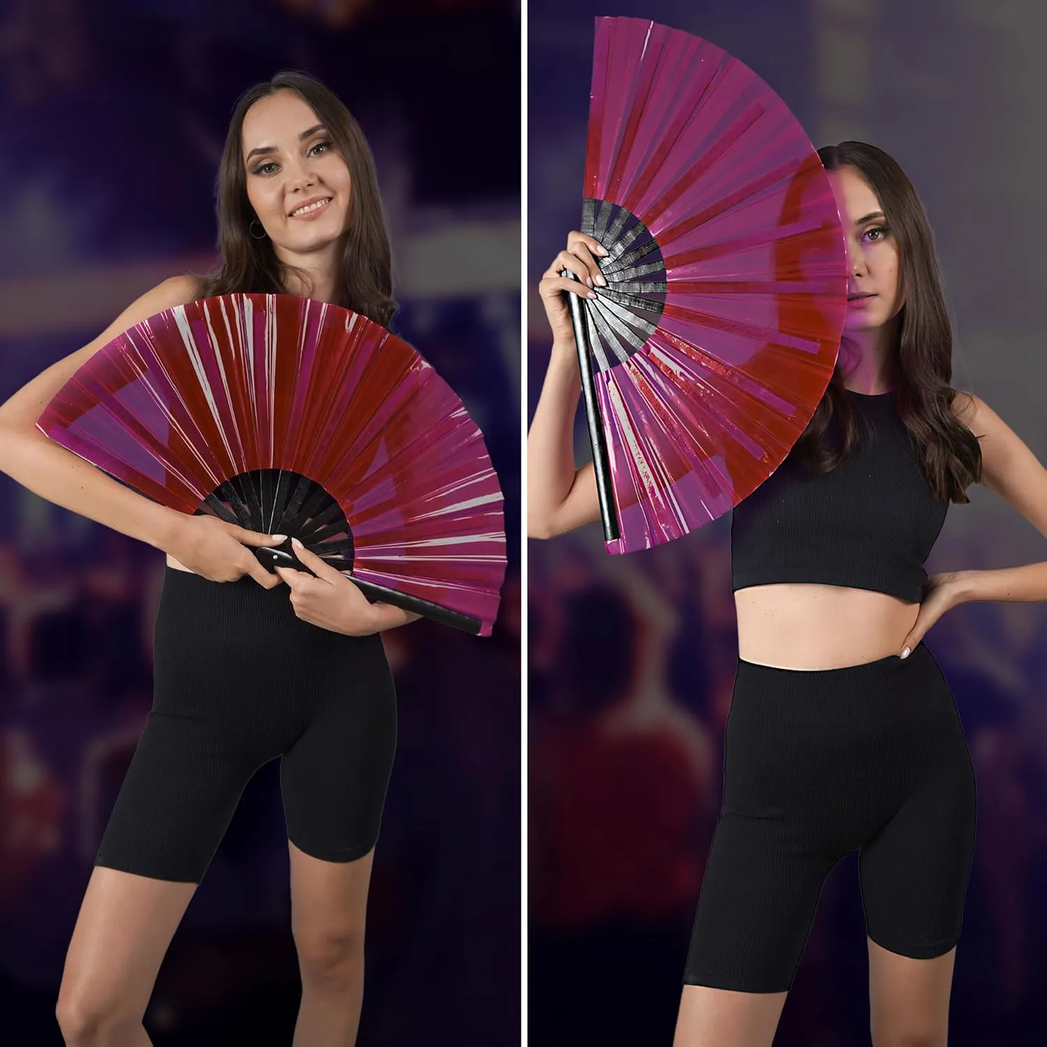 SoJourner Bags Rave Fan - Large Folding Fan - Clack Fan Hand Fan for Raves, Halloween, Burlesque, Rainbow Outfits for Women & Festival Accessories