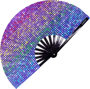 SoJourner Bags Rave Fan - Large Folding Fan - Clack Fan Hand Fan for Raves, Halloween, Burlesque, Rainbow Outfits for Women & Festival Accessories