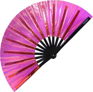 SoJourner Bags Rave Fan - Large Folding Fan - Clack Fan Hand Fan for Raves, Halloween, Burlesque, Rainbow Outfits for Women & Festival Accessories