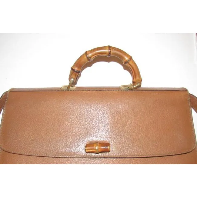 SOLD-Gucci camel leather Bamboo line laptop bag/briefcase