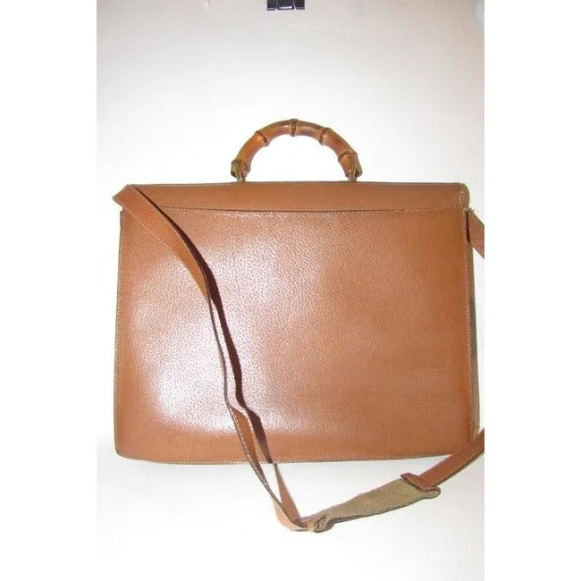 SOLD-Gucci camel leather Bamboo line laptop bag/briefcase