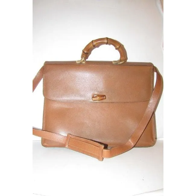 SOLD-Gucci camel leather Bamboo line laptop bag/briefcase