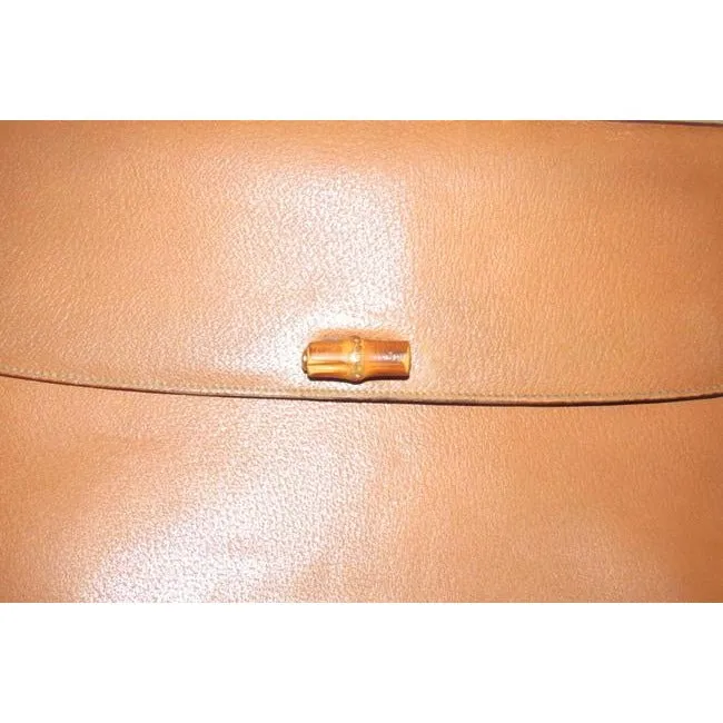 SOLD-Gucci camel leather Bamboo line laptop bag/briefcase
