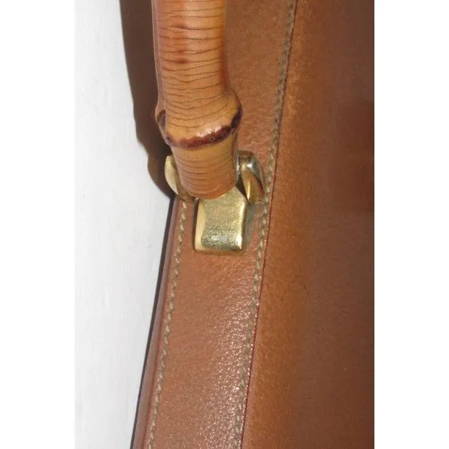 SOLD-Gucci camel leather Bamboo line laptop bag/briefcase