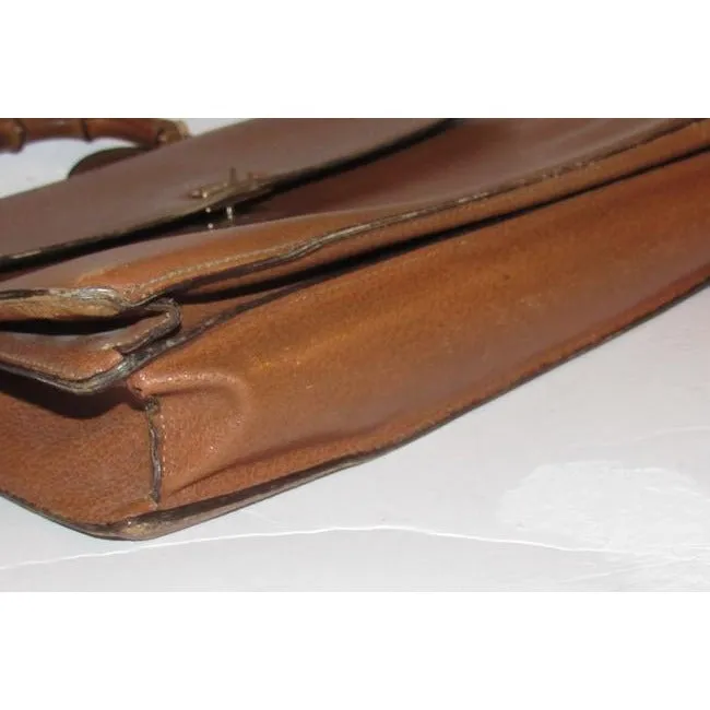 SOLD-Gucci camel leather Bamboo line laptop bag/briefcase