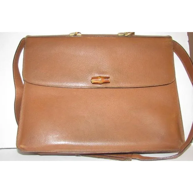 SOLD-Gucci camel leather Bamboo line laptop bag/briefcase