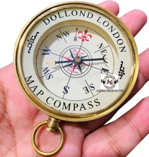 Solid Brass Nautical Compass - Handmade Fully Functional Navigational Instrument Map Compass - Portable Dollond London Compass - Vintage Working Compass for Camping, Hiking, Touring