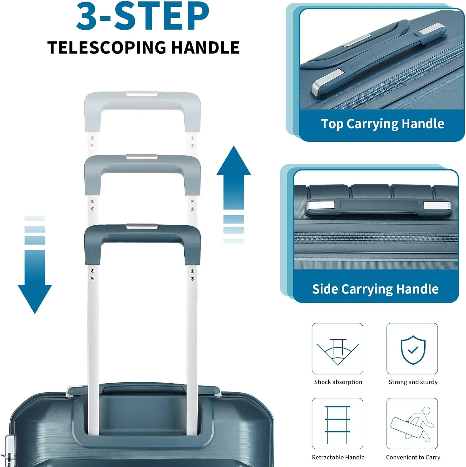 Somago 20" Carry On Luggage and 14" Mini Cosmetic Cases Travel Set Lightweight Polypropylene Suitcase with TSA Lock YKK Zipper Hardside Luggage with Spinner Wheels (2 Piece Set, Ice Blue)