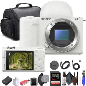 Sony Alpha ZV-E10 II Mirrorless Camera (Body Only, White) (ZVE10M2KW), 64GB Memory Card, Bag, Card Reader, HDMI Cable, Flex Tripod, Hand Strap, Memory Wallet, Cleaning Kit