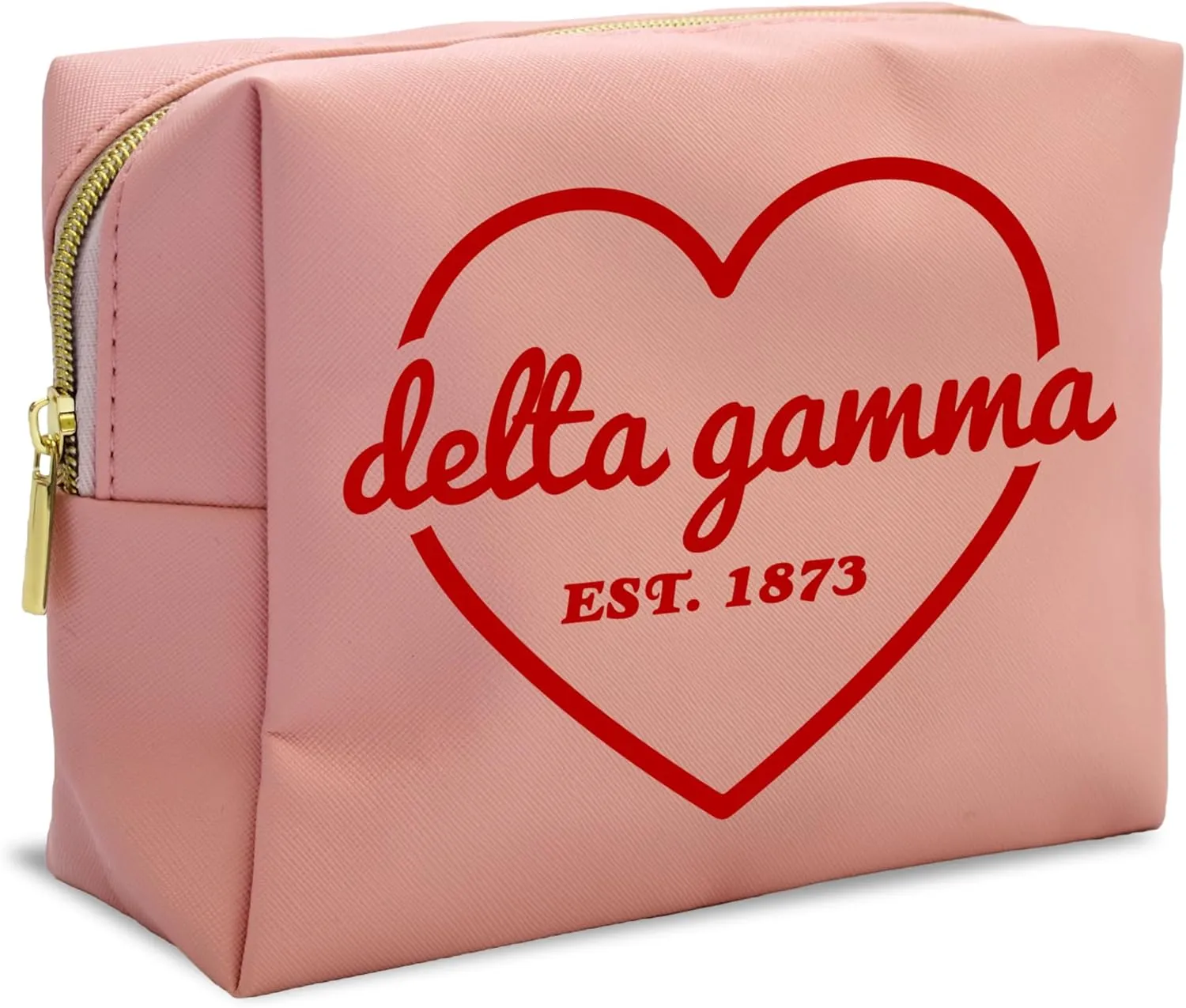 Sorority Shop Delta Gamma Makeup Bag - Multi-Purpose PU Leather, Water-Resistant Makeup travel bag with Licensed Design and Zipper Closure, Perfect Delta Gamma Sorority Gifts for Women