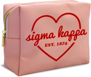 Sorority Shop Sigma Kappa Makeup Bag - Multi-Purpose PU Leather, Water-Resistant Makeup travel bag with Licensed Design and Zipper Closure, Perfect Sigma Kappa Sorority Gifts for Women