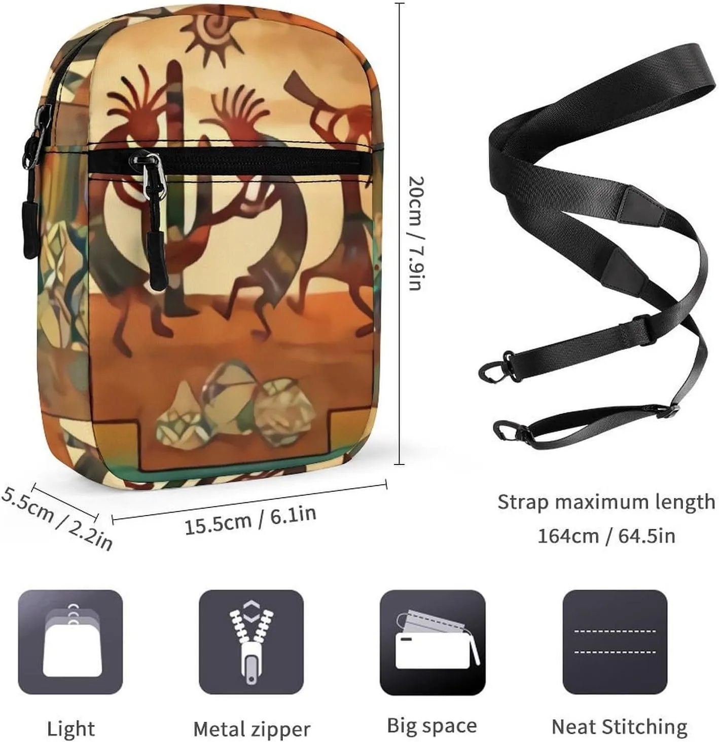 Southwest Native American Dance Crossbody Bag Small Shoulder Bag Waterproof, Lightweight And Convenient