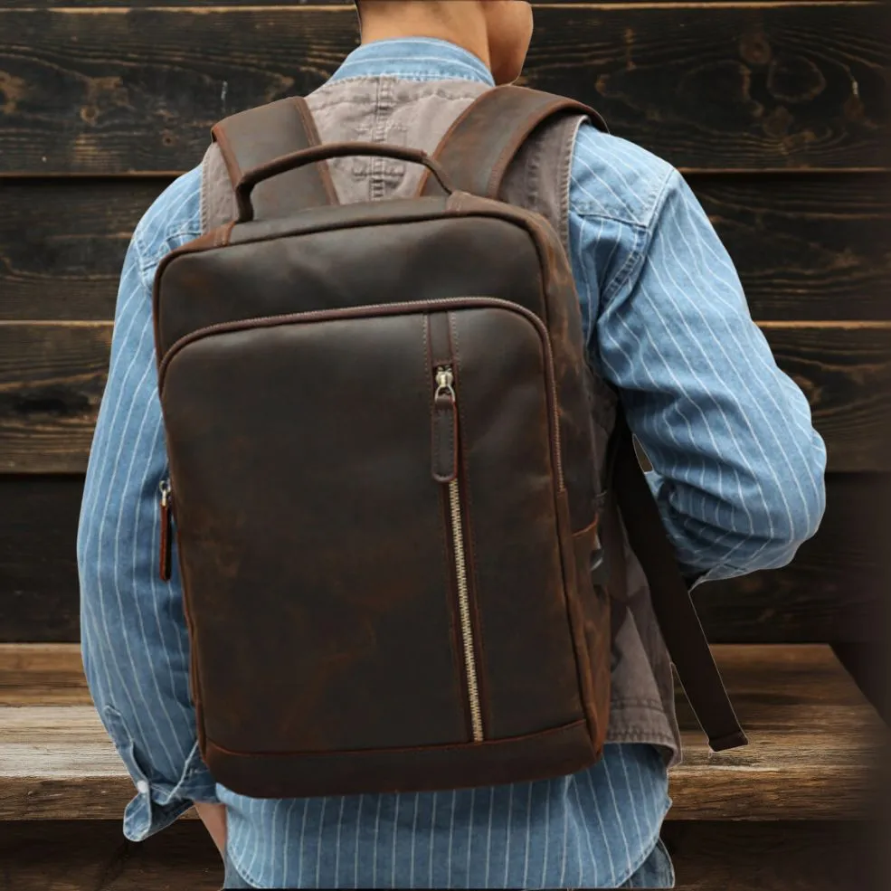 Spacious Crazy Horse Leather Backpack