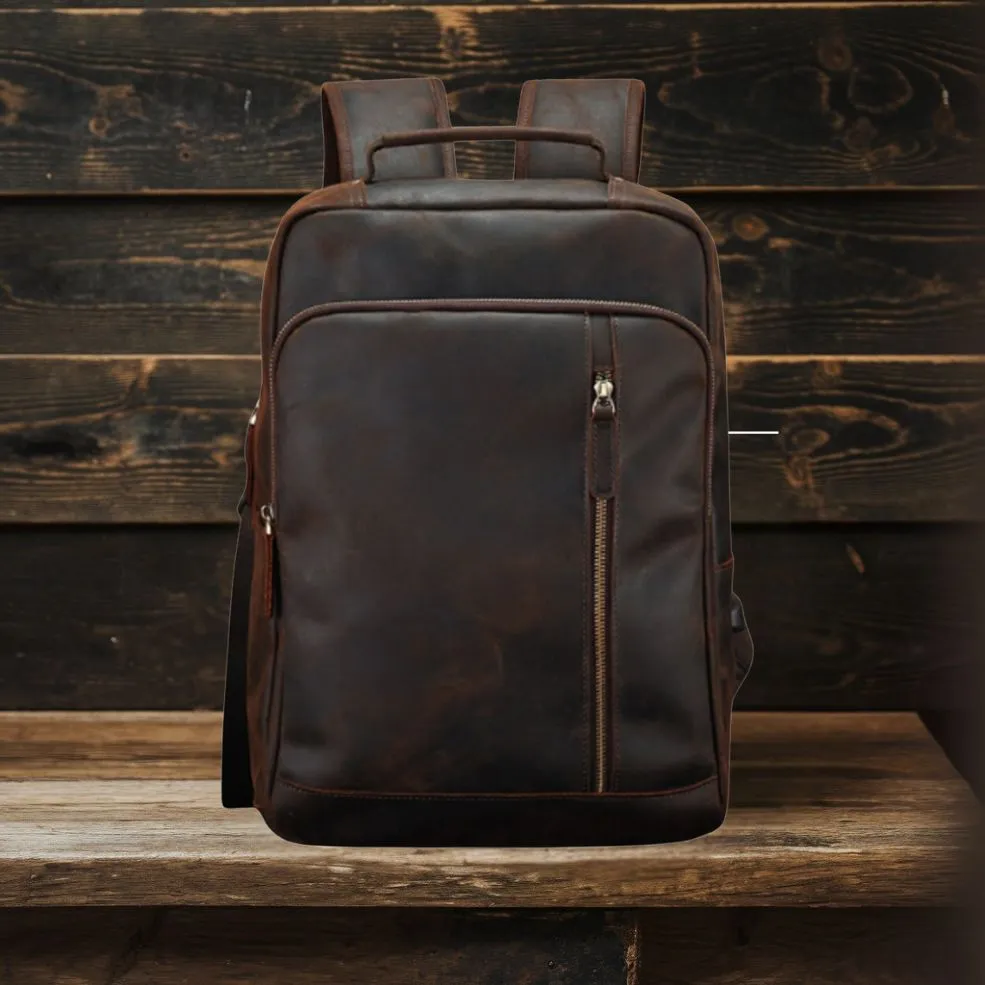 Spacious Crazy Horse Leather Backpack