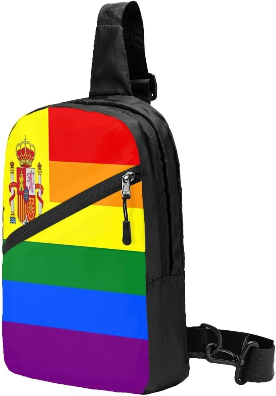 Spain Spanish Espana LGBT Gay Pride Rainbow Flag Crossbody Bag Portable Sling Bags Foldable Chest Daypack Reusable Sports Shoulder Backpack Diagonally Casual Rucksack Travel Bag
