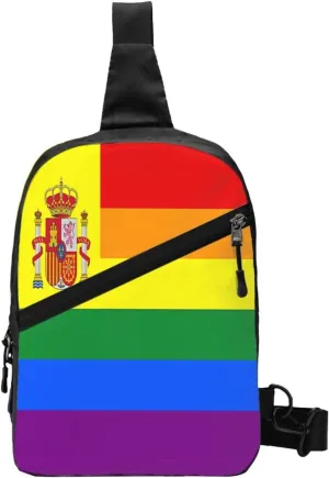 Spain Spanish Espana LGBT Gay Pride Rainbow Flag Crossbody Bag Portable Sling Bags Foldable Chest Daypack Reusable Sports Shoulder Backpack Diagonally Casual Rucksack Travel Bag