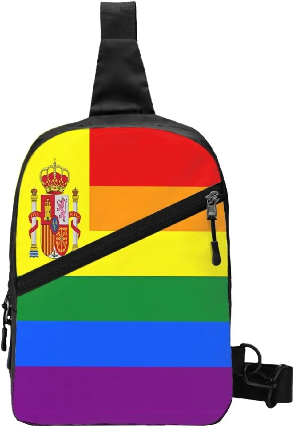 Spain Spanish Espana LGBT Gay Pride Rainbow Flag Crossbody Bag Portable Sling Bags Foldable Chest Daypack Reusable Sports Shoulder Backpack Diagonally Casual Rucksack Travel Bag
