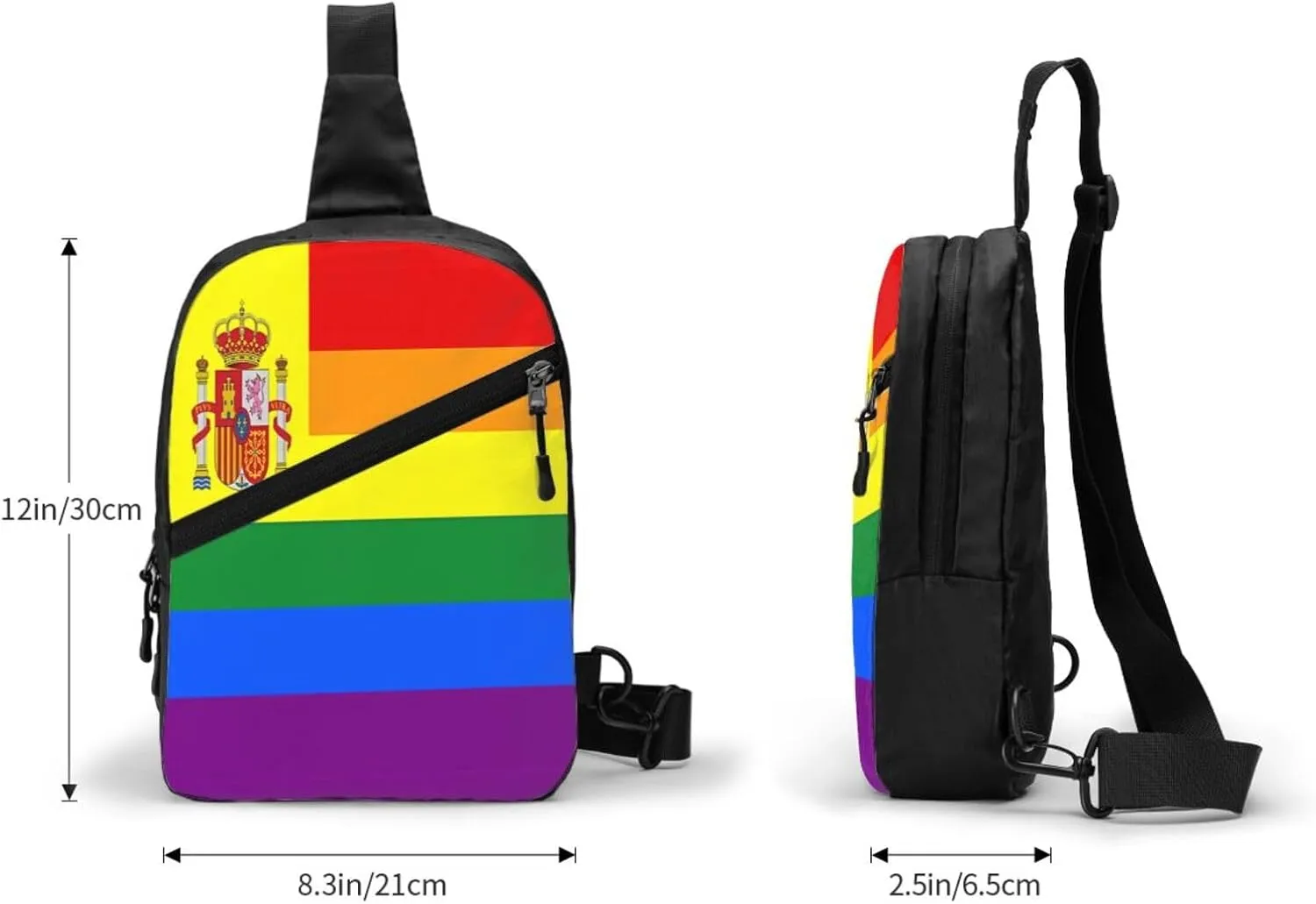 Spain Spanish Espana LGBT Gay Pride Rainbow Flag Crossbody Bag Portable Sling Bags Foldable Chest Daypack Reusable Sports Shoulder Backpack Diagonally Casual Rucksack Travel Bag
