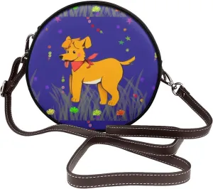 Spitting Tongue Cartoon Dog Removable Shoulder Strap Waterproof Leather Shoulder Round Bag Crossbody Bag Travel Shopping Dating Handbag Purse