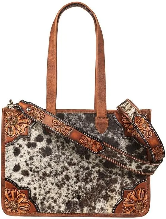 Spotted Calf Hair Collection Conceal Carry Crossbody Tote Brown
