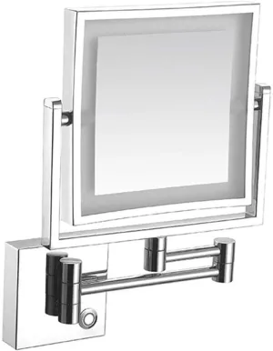Square Wall Mount LED Lighted Makeup Mirror 3X Magnifying Cosmetic Mirror 360° Swivel Extendable Two Sided Vanity Mirror for Bathroom, UK Plug