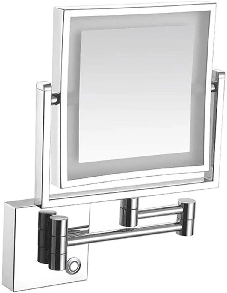 Square Wall Mount LED Lighted Makeup Mirror 3X Magnifying Cosmetic Mirror 360° Swivel Extendable Two Sided Vanity Mirror for Bathroom, UK Plug