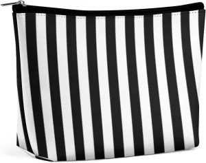 Stripes White Black Cosmetic Bag, Travel Portable Makeup Bag for Purse Pouch Beauty Zipper Organizer Toiletry Bag for Women