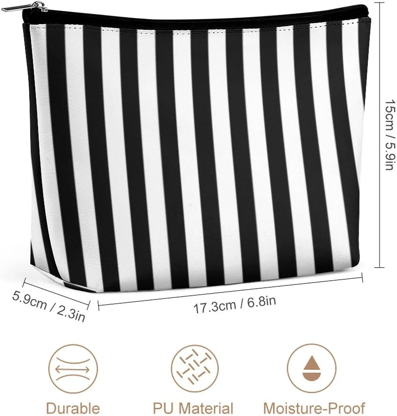 Stripes White Black Cosmetic Bag, Travel Portable Makeup Bag for Purse Pouch Beauty Zipper Organizer Toiletry Bag for Women