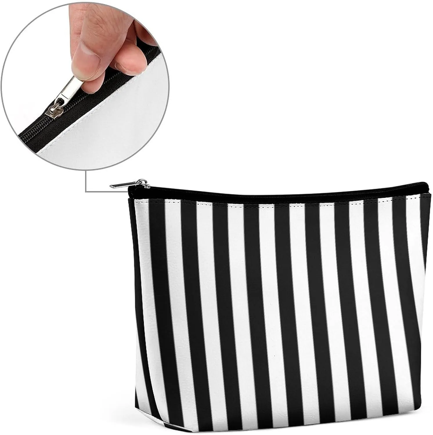 Stripes White Black Cosmetic Bag, Travel Portable Makeup Bag for Purse Pouch Beauty Zipper Organizer Toiletry Bag for Women