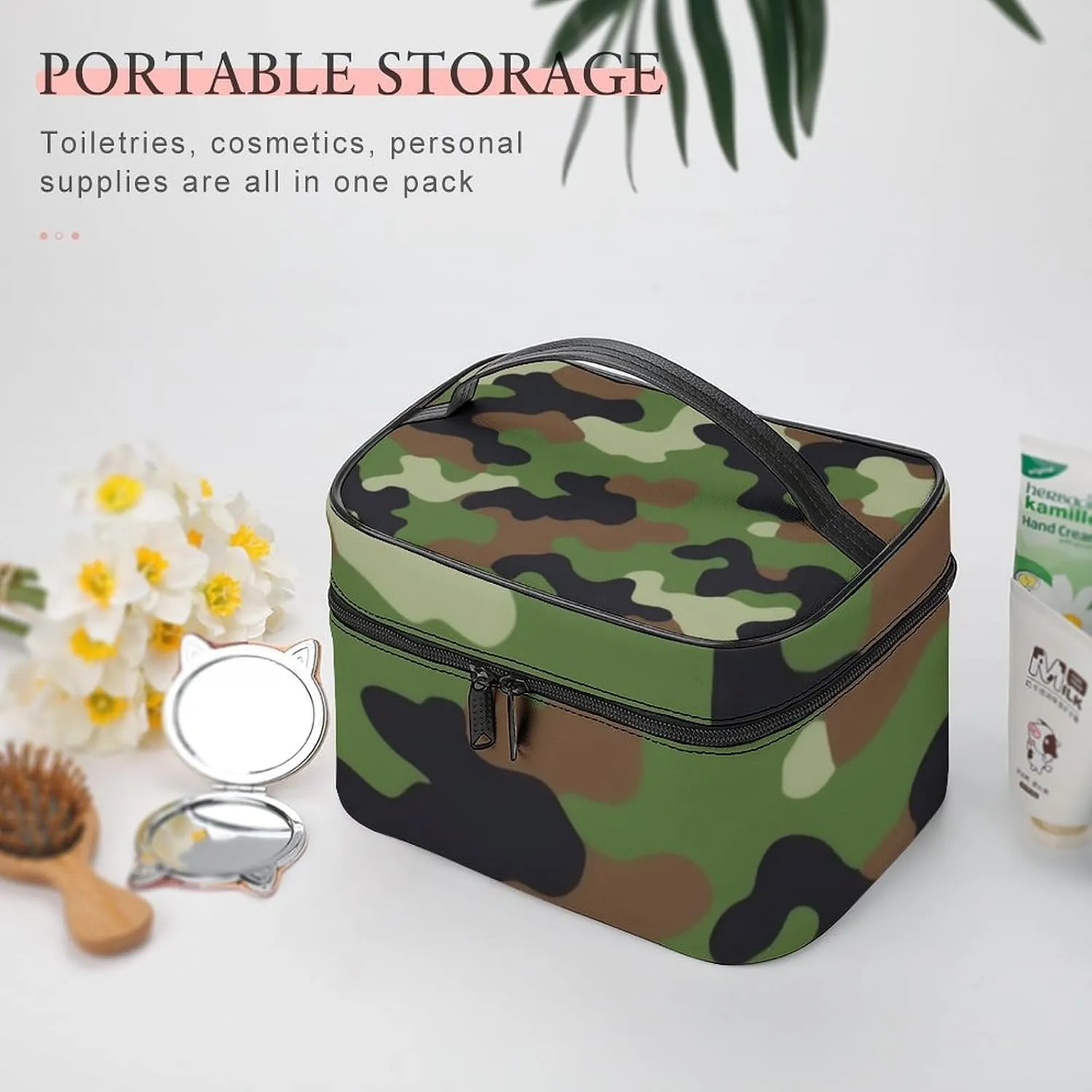 Stylish Cosmetic Bag for Women, Travel Toiletry Storage Bag with with Zipper Pouch Cool Camo Military Camouflage Makeup Organizer Case