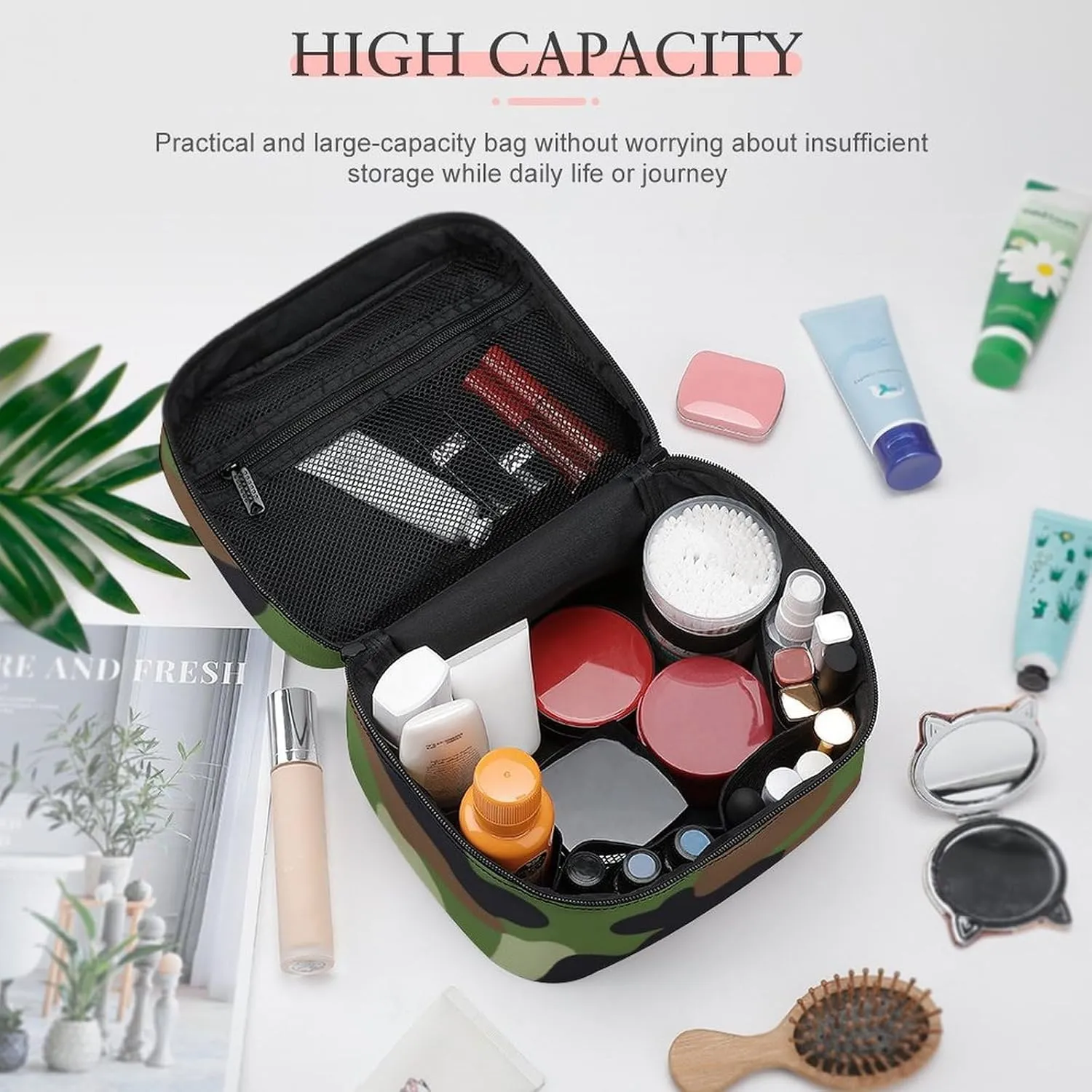 Stylish Cosmetic Bag for Women, Travel Toiletry Storage Bag with with Zipper Pouch Cool Camo Military Camouflage Makeup Organizer Case