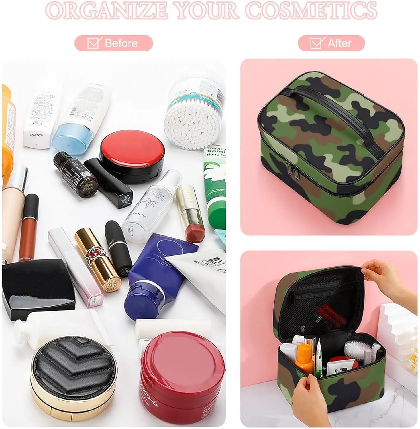Stylish Cosmetic Bag for Women, Travel Toiletry Storage Bag with with Zipper Pouch Cool Camo Military Camouflage Makeup Organizer Case