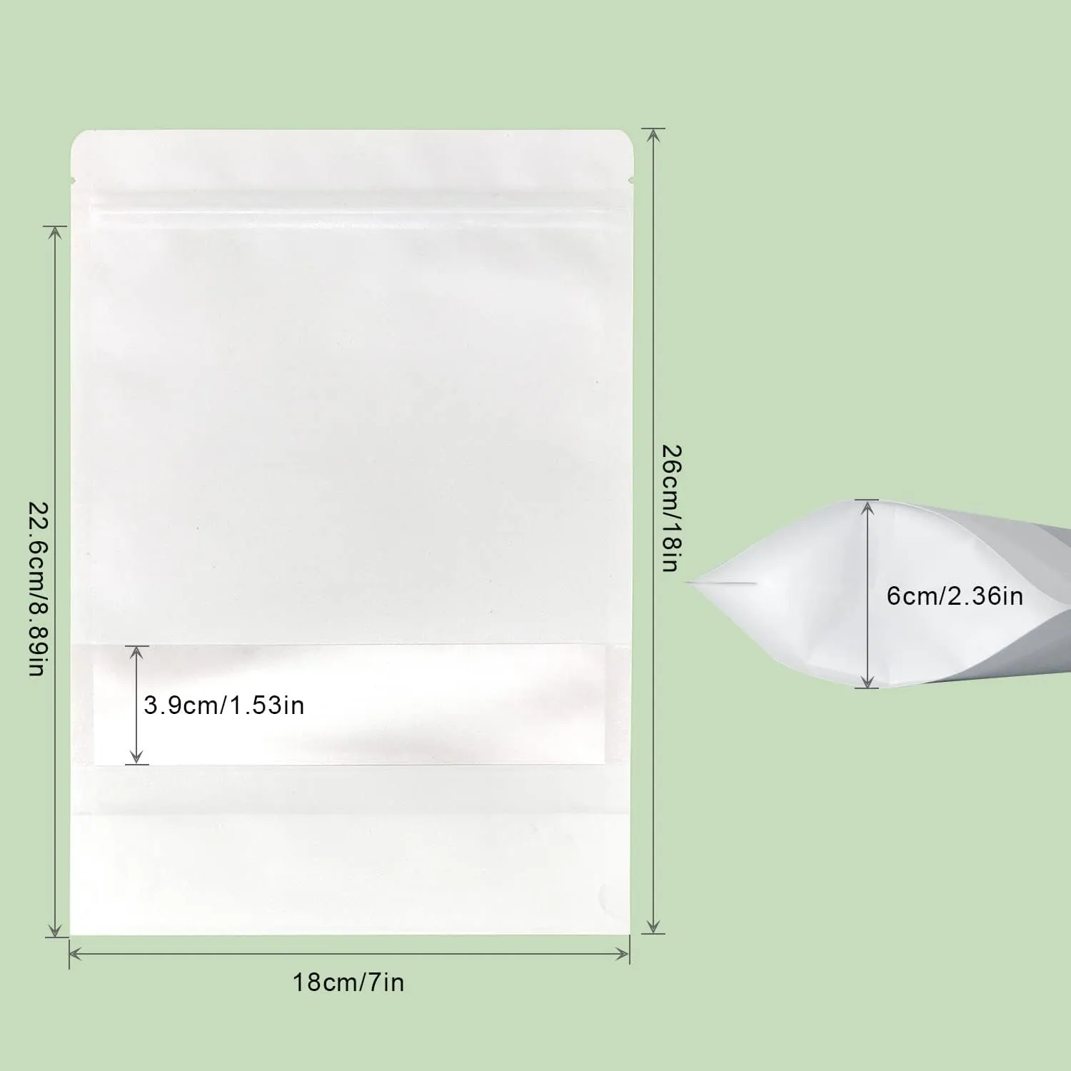 SumDirect Kraft Stand Up Pouches - 50 Pack 7x10 Inch White Zipper Food Storage Reusable Sealable Bags with Window for Home or Business