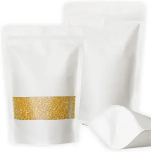 SumDirect Kraft Stand Up Pouches - 50 Pack 7x10 Inch White Zipper Food Storage Reusable Sealable Bags with Window for Home or Business