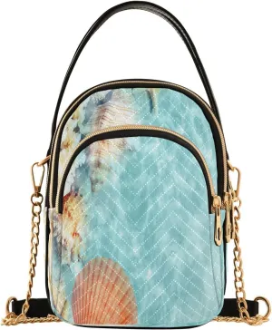 Summer Birds Butterflies Summer Sea Seashell Crossbody Bags for Women Quilted Chain Crossbody Purses Trendy Nature Coral Coastal Ocean Cross Body Phone Purse Handbag
