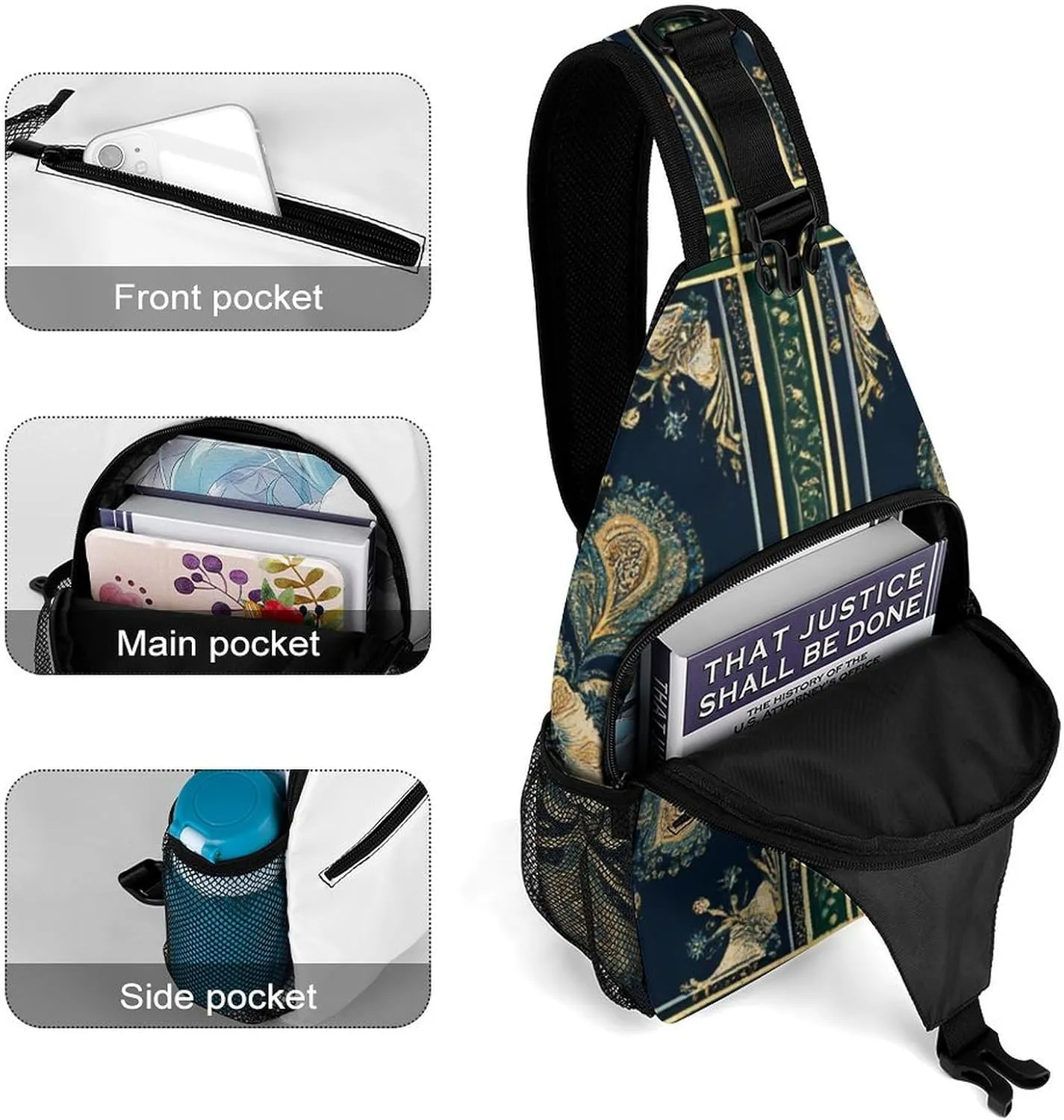 Supdreamc Men & Women Gym Crossbody Sack Satchel Outdoor Hiking Bag, Boho Vintage Paisley Bandana Print Sling Bag Backpack Backpacking for Travel Hiking - Small Tool Backpack