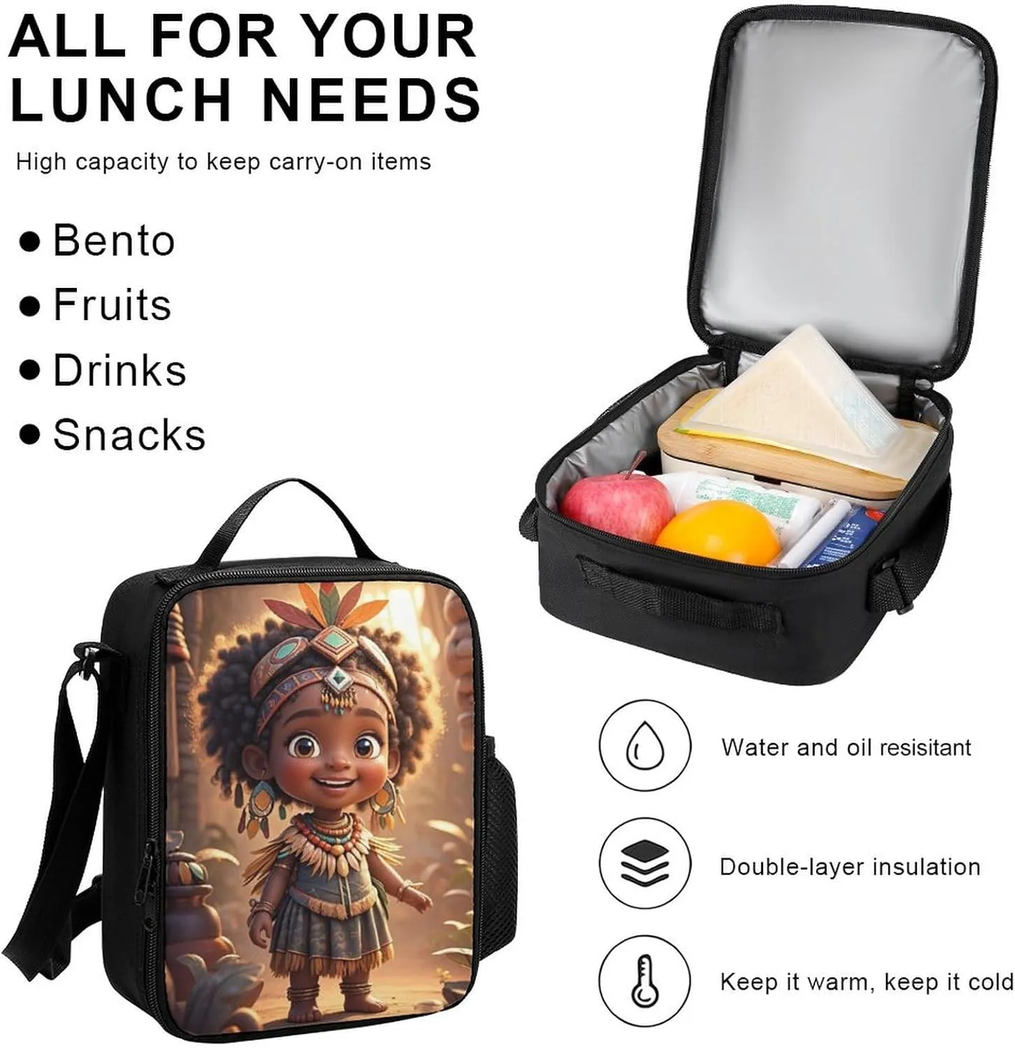 Supdreamc Picnic Bicycle Backpack Sets Daypack 3 Pcs Anti-Theft Multipurpose Backpack Sets Big Capacity Shoulder Bag, Vintage Afro American Black Woman Tribal Art