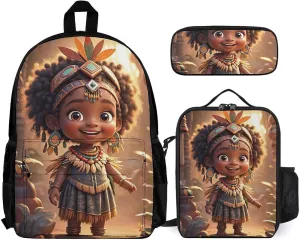 Supdreamc Picnic Bicycle Backpack Sets Daypack 3 Pcs Anti-Theft Multipurpose Backpack Sets Big Capacity Shoulder Bag, Vintage Afro American Black Woman Tribal Art