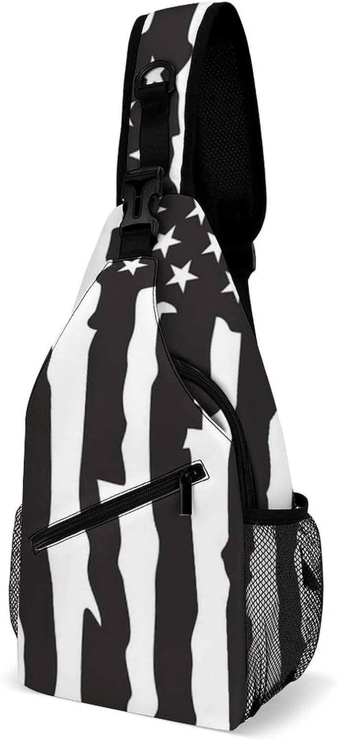 Supdreamc Sling Shoulder Backpack for Women Men Multipurpose Anti-Theft Travel Backpack Camping Outdoor Bag Tactical Satchel, Black Vintage Retro American Flag White Chest Bag Rucksack