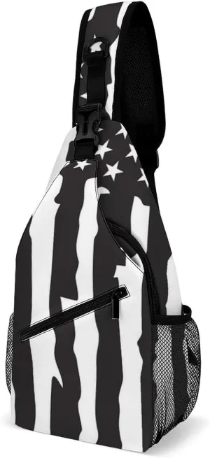 Supdreamc Sling Shoulder Backpack for Women Men Multipurpose Anti-Theft Travel Backpack Camping Outdoor Bag Tactical Satchel, Black Vintage Retro American Flag White Chest Bag Rucksack