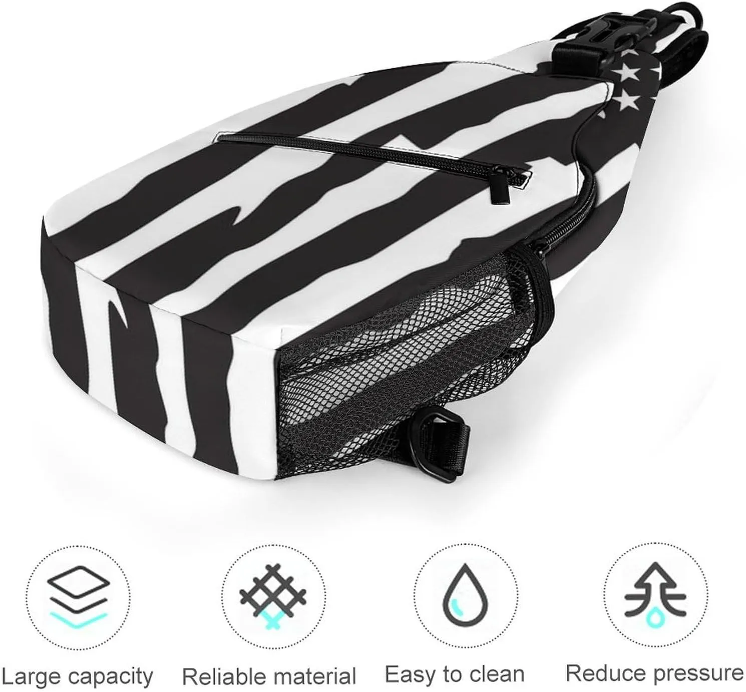Supdreamc Sling Shoulder Backpack for Women Men Multipurpose Anti-Theft Travel Backpack Camping Outdoor Bag Tactical Satchel, Black Vintage Retro American Flag White Chest Bag Rucksack