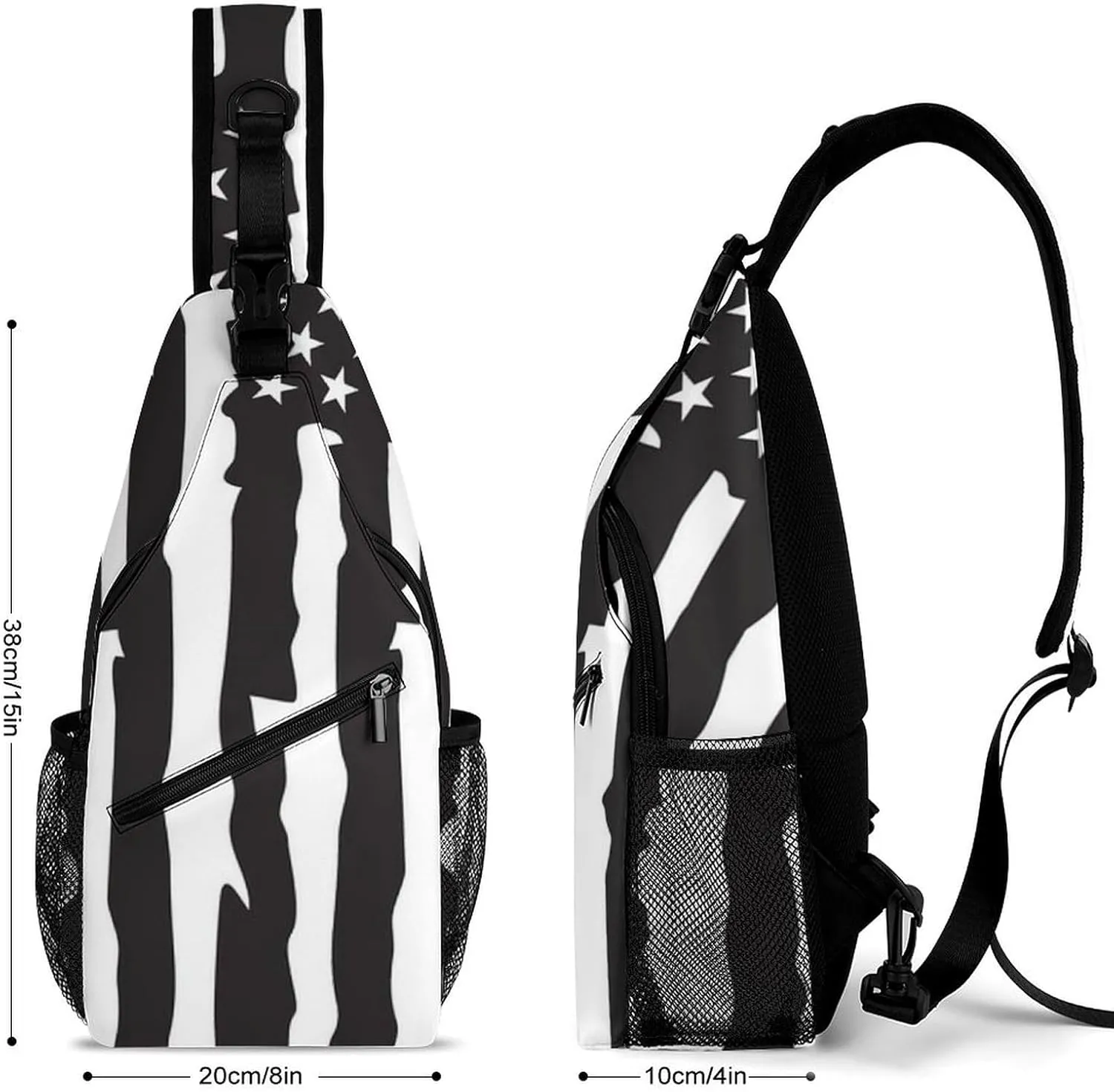Supdreamc Sling Shoulder Backpack for Women Men Multipurpose Anti-Theft Travel Backpack Camping Outdoor Bag Tactical Satchel, Black Vintage Retro American Flag White Chest Bag Rucksack