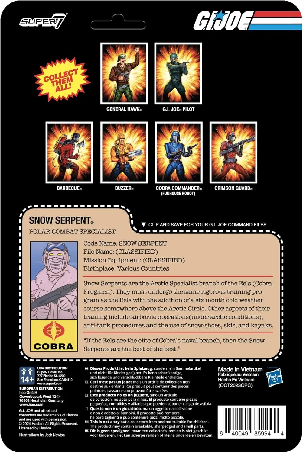Super7 G.I. Joe Cobra Snow Serpent - 3.75" G.I. Joe Action Figure with Accessory Classic Cartoon Collectibles and Retro Toys