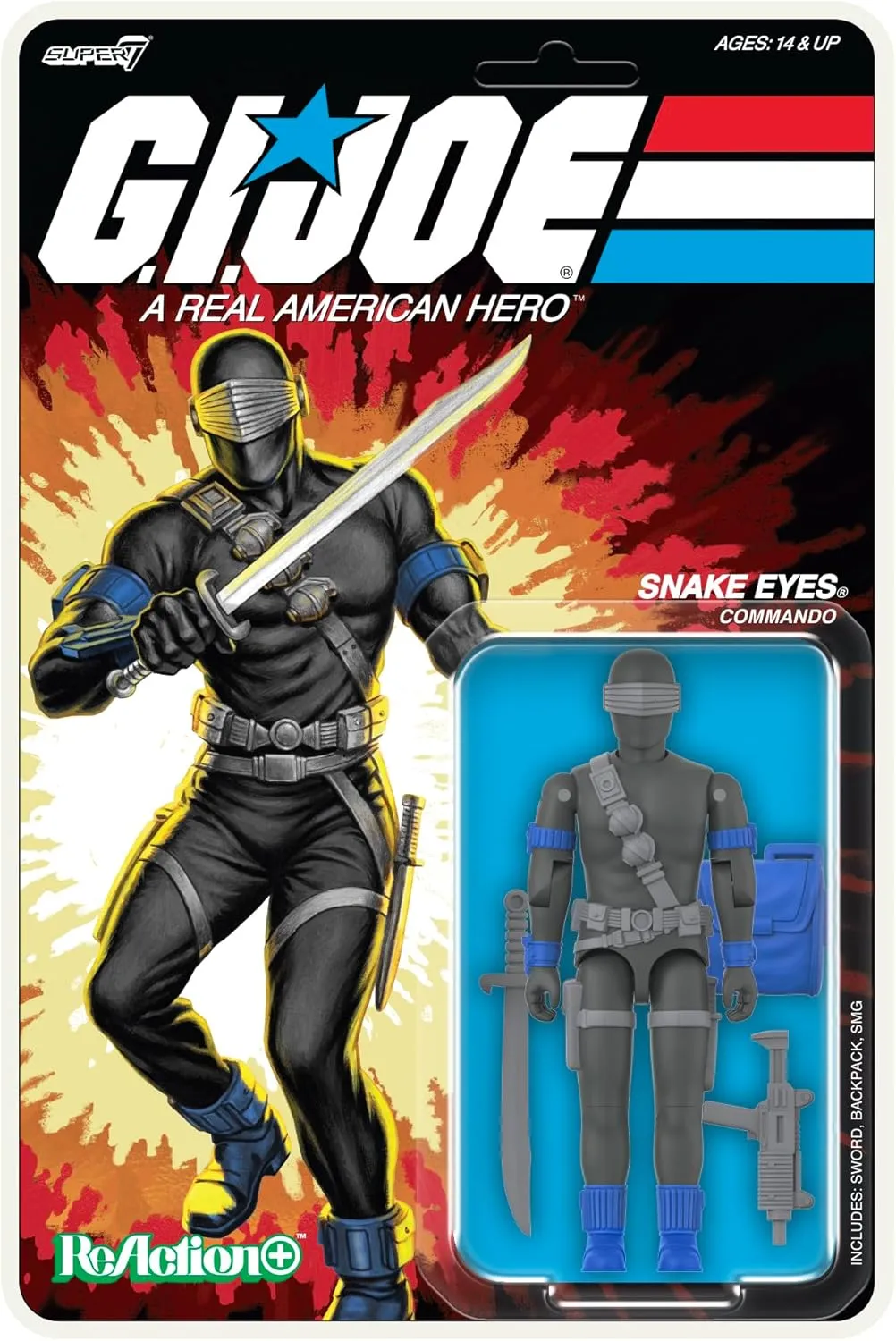 Super7 Reaction  G.I. Joe Snake Eyes (Comic) - 3.75" G.I. Joe Action Figure with Accessories Classic Cartoon Collectibles and Retro Toys