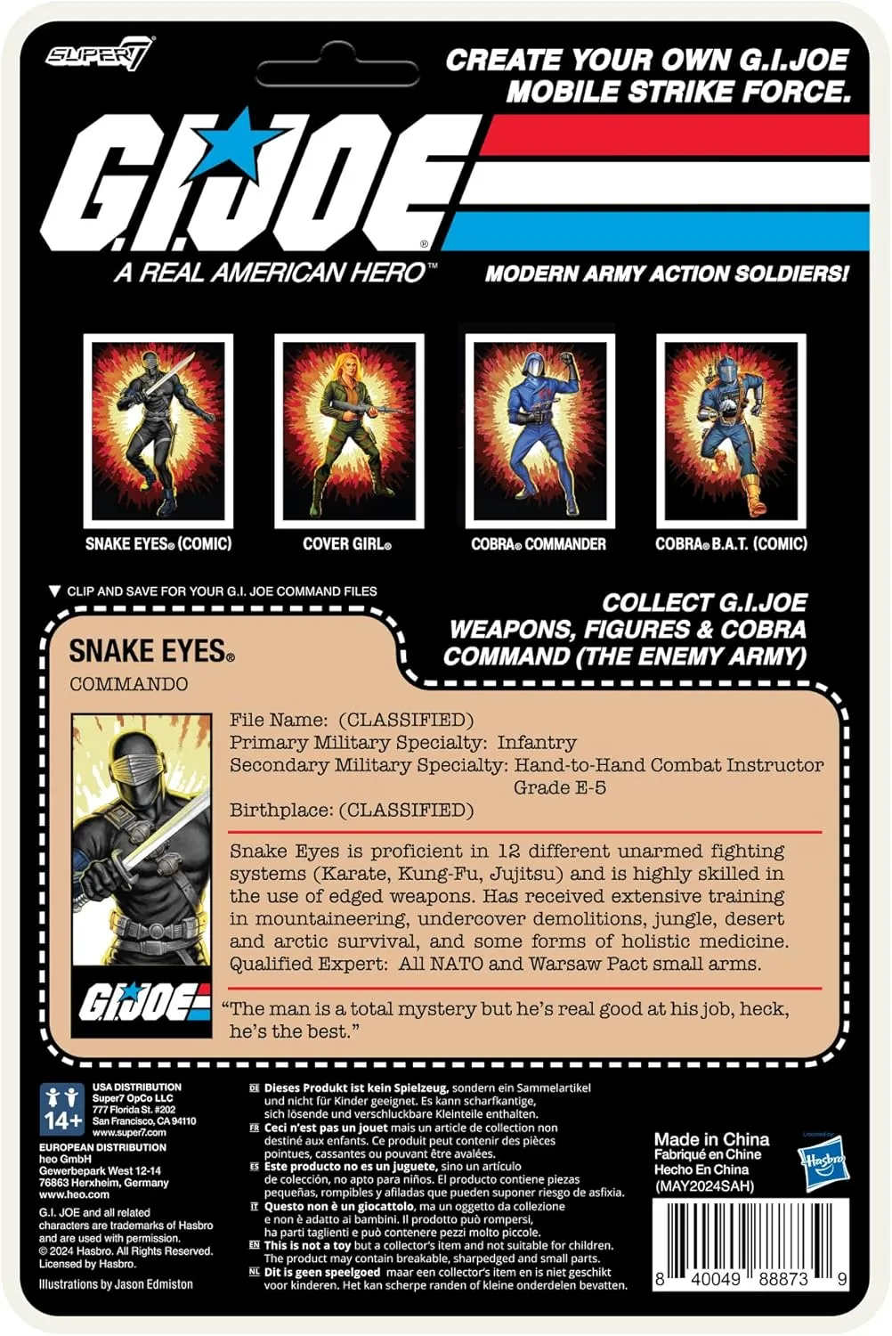 Super7 Reaction  G.I. Joe Snake Eyes (Comic) - 3.75" G.I. Joe Action Figure with Accessories Classic Cartoon Collectibles and Retro Toys